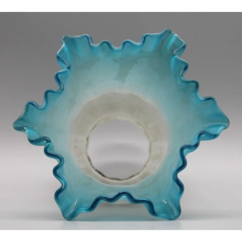 Vintage Art Nouveau Style Wall Sconce Blue Ruffled Glass Shade Bronze Tone